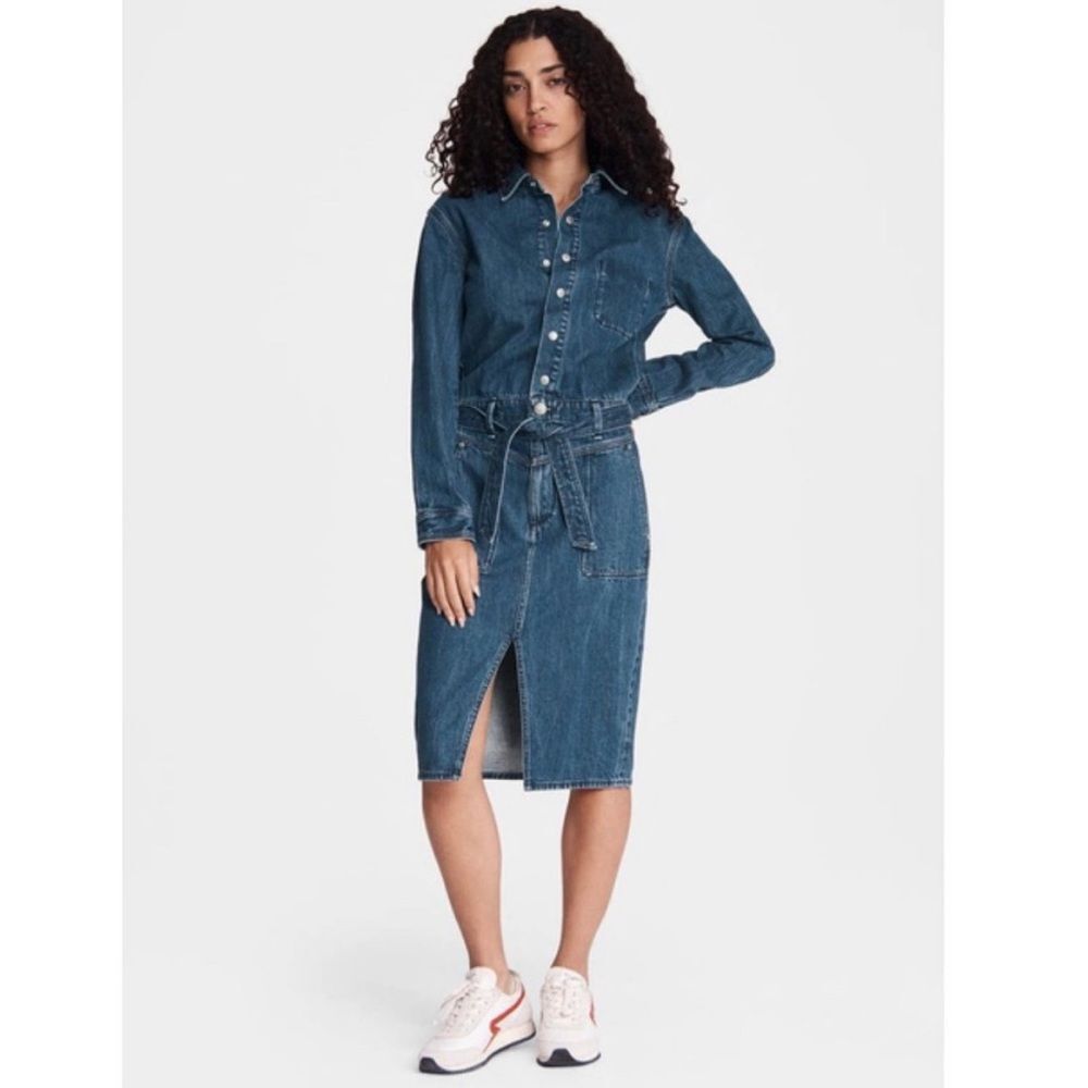 Rag & Bone Denim Shirtdress Blue Jeans Midi Dress, NWT, Size L - Picture 4 of 12